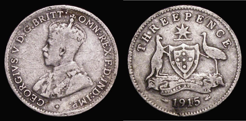 Australia Threepence 1915 KM#24 VG/Near Fine with some long scratches on the obv...