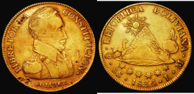 Bolivia Eight Escudos 1835 PTS LM KM#99 Fine with some scratches and flan flaws
Estimate: 1500-1750