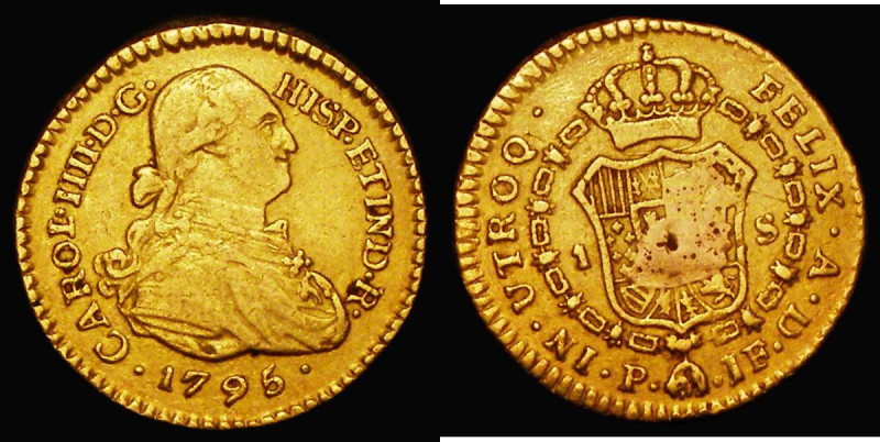 Columbia Gold Escudo 1795 P JF KM#56.2 Fine, repaired on the shield
Estimate: 2...