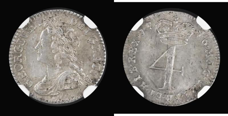 Maundy Fourpence 1746 ESC 1906, Bull 1785 in an NGC holder and graded MS65, we n...