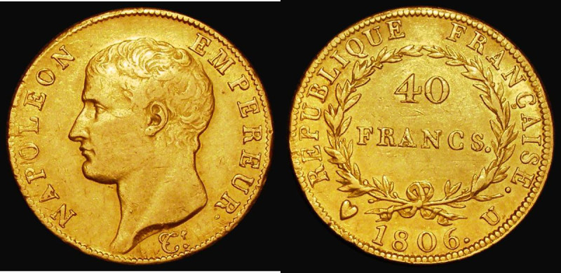 France 40 Francs Gold 1806U Torino Mint KM#675.5 Good Fine/NVF with some minor a...