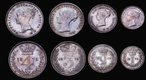 Maundy Set 1875 ESC 2488, Bull 3528 GVF to EF cleaned and retoned, the Twopence ...