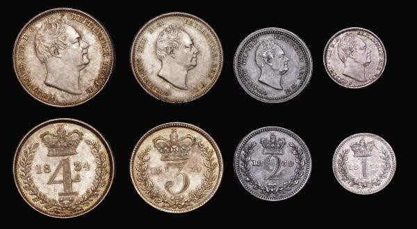 Maundy Set William IV a mixed date set comprising Fourpence 1834 Robinson 370 GE...