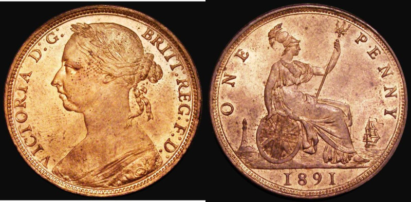 Penny 1891 Freeman 132 dies 12+N UNC with good lustre, the obverse with a handli...