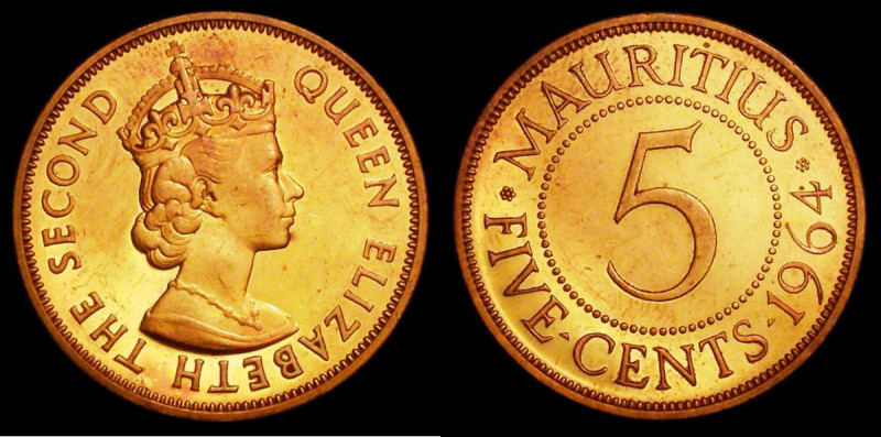 Mauritius 5 Cents 1964 VIP Proof/Proof or record KM#34 UNC with some contact mar...