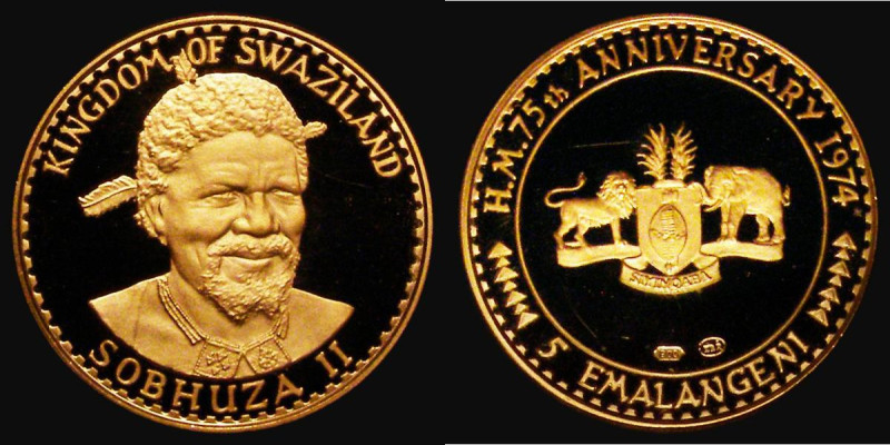 Swaziland Five Emalangeni 1974 75th Anniversary of the Birth of King Sobhuza II ...