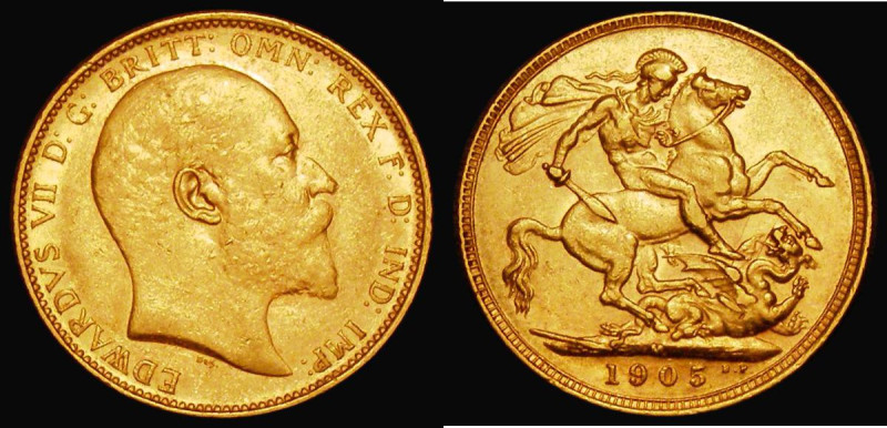 Sovereign 1905M Marsh 189, S.3971, NVF the obverse with some hairlines and conta...