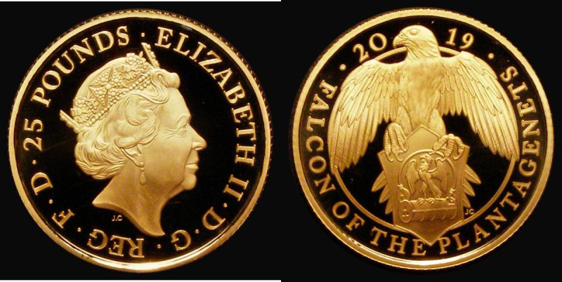 Twenty-Five Pounds 2019 The Falcon of the Plantagenets Quarter ounce Gold Proof ...