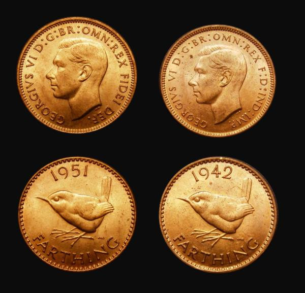 Farthings (4) 1918 Bright Finish, Freeman 597 dies 2+A, UNC and almost full lust...