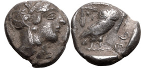 ANCIENT GREECE. ATTICA, ATHENS. 
Silver tetradrachm, circa 440-404 BC. 
Mid-mass coinage issue. Obv: Athena head right, wearing crested Attic helmet...