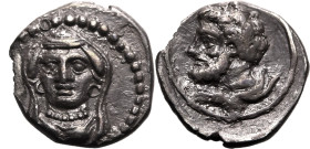 ANCIENT GREECE. CILICIA, UNCERTAIN MINT. 
Silver obol, circa 380-300 BC. 
Obv: veiled and draped bust of female facing slightly left, wearing earrin...
