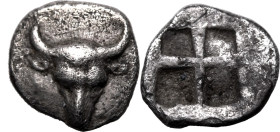 ANCIENT GREECE. TROAS, LAMPONEIA. 
Silver hemiobol, 5th century BC. 
Obv: facing bukranion. Rev: quadripartite incuse square.
Good Very Fine. 

R...
