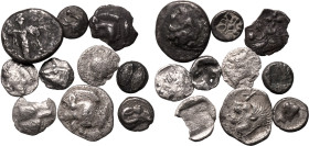 ANCIENT GREECE. ASIA MINOR. 
Silver 10 x ar denominations, 6th-4th centuries BC. 
Lot of 10 AR Denominations, comprised of coins from Lesbos, Kyziko...