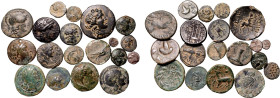 ANCIENT GREECE. Various Rulers/Cities. 
Silver/Bronze 19 x ar/ae denominations, circa 6th-1st centuries BC. 
Lot of 19 AR/AE Denominations, issued b...