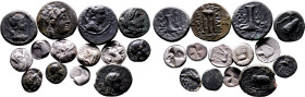 ANCIENT GREECE. Various Rulers. 
Silver/Bronze 14 x ar/ae various denominations, 5th-1st centuries BC. 
Lot of 14 AR/AE Various Denominations, predo...