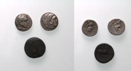 ANCIENT GREECE. KINGDOM OF MACEDON. 
Silver/Bronze 3 x ar/ae denominations, 4th-3rd centuries BC. 
3 x AR/AE Denominations -

1 x Alexander III 't...