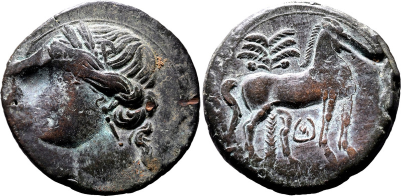 ANCIENT CARTHAGE. 
Bronze trishekel, circa 221-202 BC. 
Second Punic War issue...