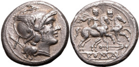 ROMAN REPUBLIC & IMPERATORIAL. Anonymous. 
Silver denarius, 209-208 BC. Rome. 
Obv: helmeted head of Roma right; X behind. Rev: Dioscuri riding righ...