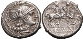 ROMAN REPUBLIC & IMPERATORIAL. Anonymous. 
Silver denarius, 208-207 BC. Rome. 
Obv: helmeted head of Roma right; X behind. Rev: Dioscuri riding righ...