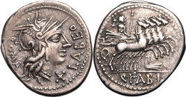 ROMAN REPUBLIC & IMPERATORIAL. Q. Fabius Labeo. 
Silver denarius, 124 BC. Rome. 
Obv: helmeted head of Roma to right; X (mark of value) below chin, ...