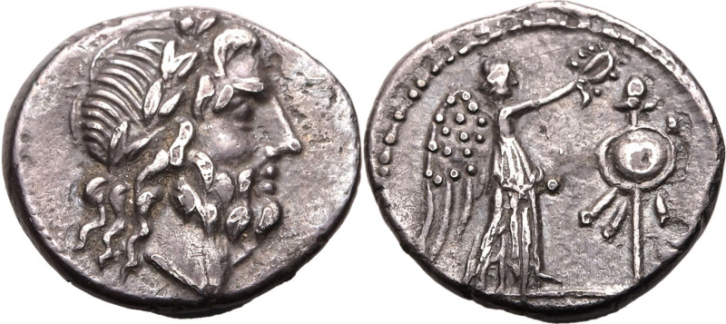 ROMAN REPUBLIC & IMPERATORIAL. Cn. Lentulus Clodianus. 
Silver quinarius, 88 BC...