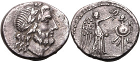ROMAN REPUBLIC & IMPERATORIAL. Cn. Lentulus Clodianus. 
Silver quinarius, 88 BC. Rome. 
Obv: laureate head of Jupiter to right. Rev: Victory standin...