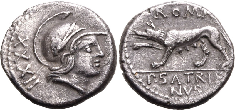 ROMAN REPUBLIC & IMPERATORIAL. P. Satrienus. 
Silver denarius, 77 BC. Rome. 
O...