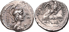 ROMAN REPUBLIC & IMPERATORIAL. M. Plaetorius M. f. Cestianus. 
Silver denarius, 67 BC. Rome. 
Obv: CESTIANVS, helmeted bust of Vacuna right, bow and...
