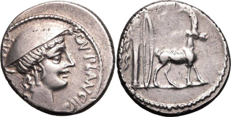 ROMAN REPUBLIC & IMPERATORIAL. Cn. Plancius. 
Silver denarius, 55 BC. Rome. 
O...