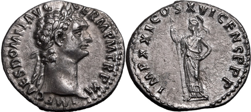 ROMAN EMPIRE. Domitian. 
Silver denarius, AD 92. Rome. 
Obv: IMP CAES DOMIT AV...