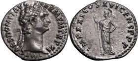 ROMAN EMPIRE. Domitian. 
Silver denarius, AD 92. Rome. 
Obv: IMP CAES DOMIT AVG GERM P M TR P XI, laureate head right. Rev: IMP XXI COS XVI CENS P P...
