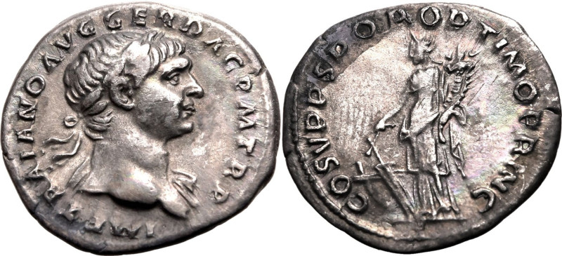 ROMAN EMPIRE. Trajan. 
Silver denarius, AD 103-111. Rome. 
Obv: IMP TRAIANO AV...