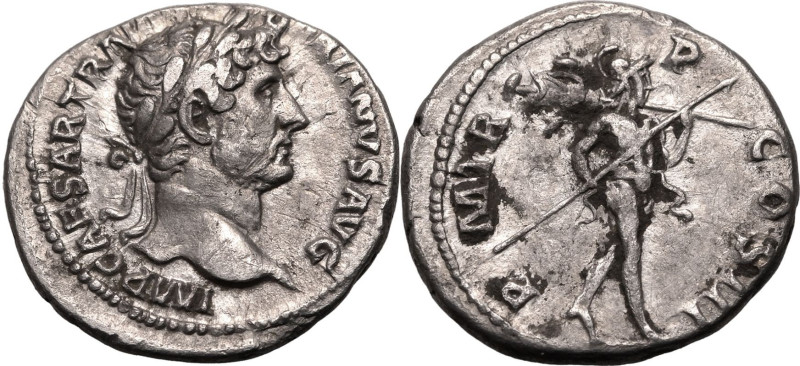 ROMAN EMPIRE. Hadrian. 
Silver denarius, AD 120-121. Rome. 
Obv: IMP CAESAR TR...