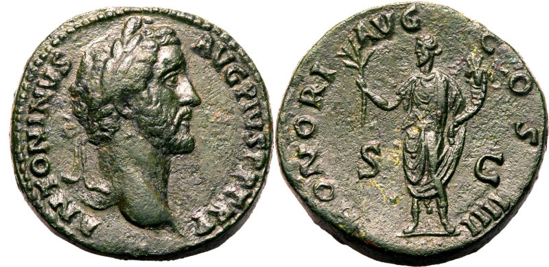 ROMAN EMPIRE. Antoninus Pius. 
Bronze sestertius, AD 145-161. Rome. 
Obv: ANTO...