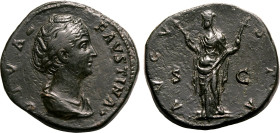 ROMAN EMPIRE. Diva Faustina I (wife of Antoninus Pius). 
Bronze sestertius, AD 141. Rome. 
Obv: DIVA FAVSTINA, draped bust right. Rev: AVGVSTA, Cere...