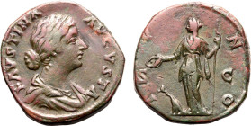 ROMAN EMPIRE. Faustina II (wife of Marcus Aurelius). 
Bronze sestertius, AD 161-176. Rome. 
Obv: FAVSTINA AVGVSTA, draped bust right. Rev: IVNO, Jun...