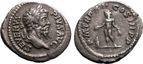 ROMAN EMPIRE. Septimius Severus. 
Silver denarius, AD 204. Rome. 
Obv: SEVERVS PIVS AVG, laureate head right / P M TR P XII COS III P P, Genius stan...