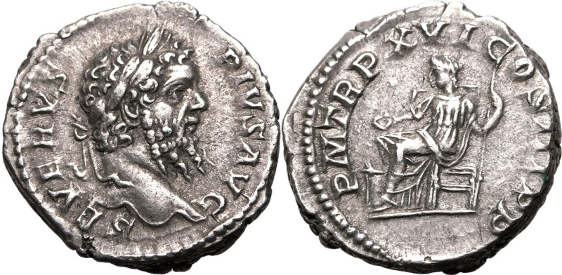 ROMAN EMPIRE. Septimius Severus. 
Silver denarius, AD 208. Rome. 
Obv: SEVERVS...