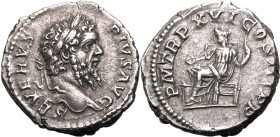 ROMAN EMPIRE. Septimius Severus. 
Silver denarius, AD 208. Rome. 
Obv: SEVERVS PIVS AVG, laureate head right. Rev: P M TR P XVI COS III P P, Concord...