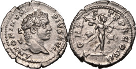 ROMAN EMPIRE. Caracalla. 
Silver denarius, AD 207. Rome. 
Obv: ANTONINVS PIVS AVG, laureate head right. Rev: PONTIF TR P X COS II, Mars walking righ...
