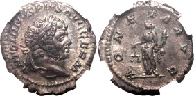 ROMAN EMPIRE. Caracalla. 
Silver denarius, AD 213-217. Rome. 
Obv: ANTONINVS PIVS AVG GERM, laureate head right. Rev: MONETA AVG, Moneta standing le...