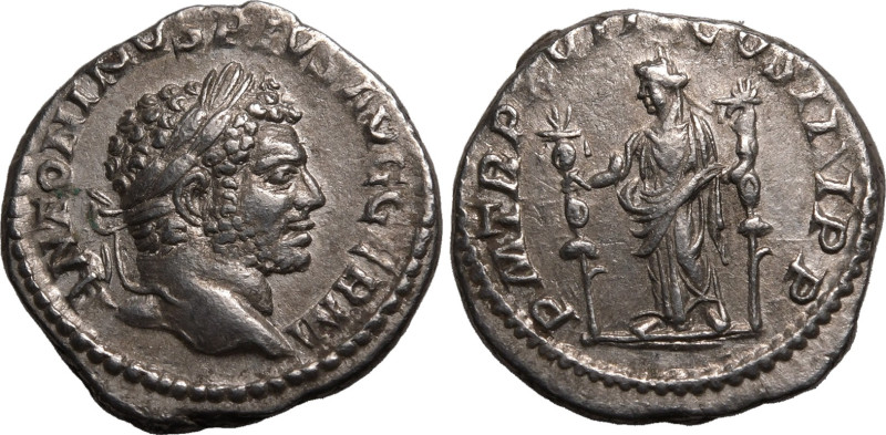 ROMAN EMPIRE. Caracalla. 
Silver denarius, AD 215. Rome. 
Obv: ANTONINVS PIVS ...