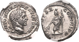 ROMAN EMPIRE. Caracalla. 
Silver denarius, AD 217. Rome. 
Obv: ANTONINVS PIVS AVG GERM, laureate head right. Rev: P M TR P XX COS IIII P P, Serapis ...