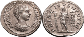 ROMAN EMPIRE. Diadumenian (Caesar). 
Silver denarius, AD 217-218. Rome. 
Obv: M OPEL ANT DIADVMENIAN CAES, bare-headed, draped and cuirassed bust ri...