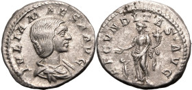 ROMAN EMPIRE. Julia Maesa (grandmother of Elagabalus). 
Silver denarius, AD 218-222. Rome. 
Obv: IVLIA MAESA AVG, draped bust right. Rev: FECVNDITAS...