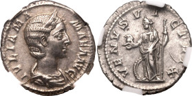 ROMAN EMPIRE. Julia Mamaea (mother of Severus Alexander). 
Silver denarius, AD 222-235. Rome. 
Obv: IVLIA MAMAEA AVG, diademed and draped bust right...