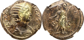 ROMAN EMPIRE. Julia Mamaea (mother of Severus Alexander). 
Bronze sestertius, AD 227. Rome. 
Obv: IVLIA MAMAEA AVGVSTA, diademed and draped bust rig...