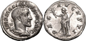 ROMAN EMPIRE. Maximinus I. 
Silver denarius, AD 235-236. Rome. 
Obv: IMP MAXIMINVS PIVS AVG, laureate, draped and cuirassed bust right. Rev: PAX AVG...