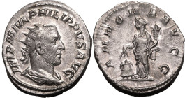 ROMAN EMPIRE. Philip I. 
Silver antoninianus, AD 244-247. Rome. 
Obv: IMP M IVL PHILIPPVS AVG, radiate, draped and cuirassed bust right. Rev: ANNONA...