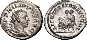 ROMAN EMPIRE. Philip II. 
Silver antoninianus, AD 247-249. Rome. 
Obv: IMP PHILIPPVS AVG, radiate, draped and cuirassed bust right. Rev: LIBERALITAS...
